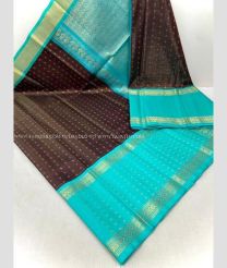 Dark Chocolate and Blue Turquoise color kuppadam pattu sarees with kuppadam kanchi border design -KUPP0097207