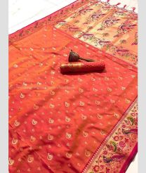 Saffron and Golden color paithani sarees with minakari boder and heavy mina zari weaving pallu design -PTNS0005240