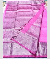 White and Rose Pink color venkatagiri pattu handloom saree with peacock border design -VAGP0000954
