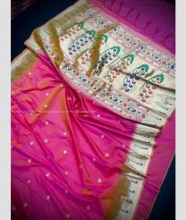 Pink and Cream color paithani sarees with heavy mina weaving zari pallu with beautiful tassels design -PTNS0005205