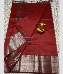 Maroon and Silver color mangalagiri pattu handloom saree with kanchi border design -MAGP0026596