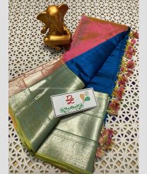 Rose Pink and Blue color mangalagiri pattu sarees with kanchi border design -MAGP0026726