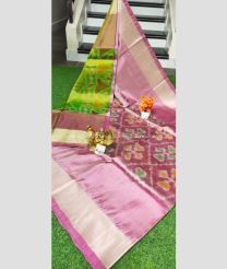 Parrot Green and Baby Pink color Uppada Soft Silk sarees with pochampally border design -UPSF0004171