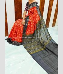 Red and Grey color linen sarees with all over digital printed design -LINS0003749