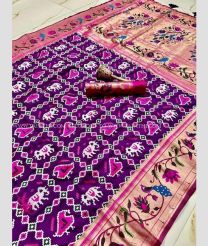Plum Purple and Pink color paithani sarees with all over jari patola with minakari border design -PTNS0005228