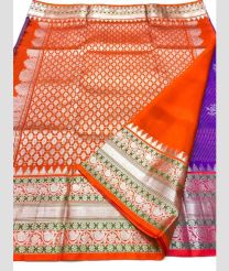 Purple and Orange color venkatagiri pattu handloom saree with all over jall checks and bluties design -VAGP0000918
