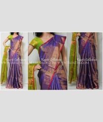 Purple and Parrot Green color Uppada Tissue handloom saree with plain with big border design -UPPI0001262