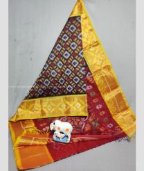 Mustard Yellow and Maroon color Ikkat sico handloom saree with printed design saree -IKSS0000164