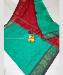 Turquoise and Red color Tripura Silk handloom saree with all over nakshtra buties with big pochampally border design -TRPP0008435