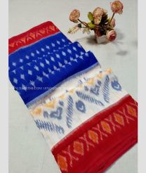 Red and Blue color pochampally Ikkat cotton handloom saree with special marthas pattern saree design -PIKT0000309