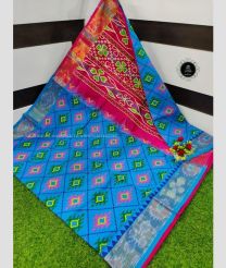 Blue and Pink color Uppada Cotton handloom saree with printed design -UPAT0003329