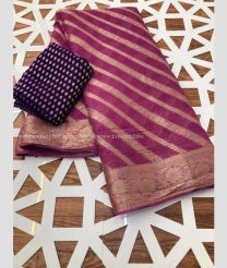 Pink and Purple color Banarasi sarees with all over stripes design -BANS0013618