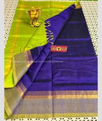 Lite Parrot Green and Navy Blue color Kollam Pattu handloom saree with ikkat weaving border design -KOLP0001001
