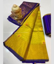 Navy Blue and Mustard Yellow color Kollam Pattu handloom saree with all over checks and buties sarees design -KOLP0000662