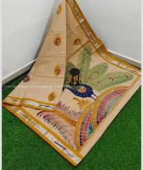Peach puff and Orange color Uppada Cotton handloom saree with all over brush printed design -UPAT0004414