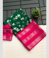 Pine Green and Pink color silk sarees with all over floral printed design -SILK0017829