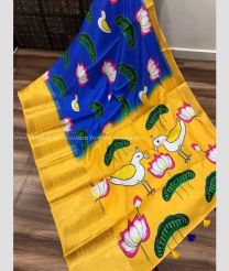 Mango Yellow and Blue color Banarasi sarees with all over digital printed saree design -BANS0000897