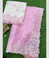 Rose Pink and White color silk sarees with all over embroidery design -SILK0018014