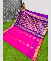 Pink and Purple color Uppada Soft Silk handloom saree with all over big buties design -UPSF0004132