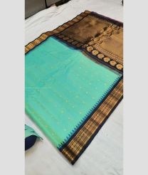Turquoise and Black color gadwal sico handloom saree with all over buties with temple kanchi border design -GAWI0000480