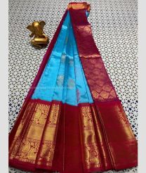 Sky Blue and Maroon color mangalagiri pattu sarees with kanchi border design -MAGP0026707