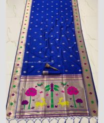 Royal Blue color paithani sarees with jari border design -PTNS0005306