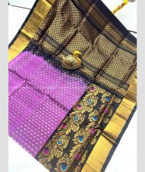 Lite Purple and Black color uppada pattu sarees with anchulatha border design -UPDP0022108