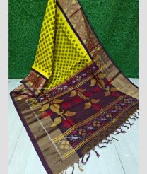 Acid Green and Brown color Ikkat sico handloom saree with ikkat design -IKSS0000404