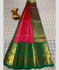 Pink and Dark Green color mangalagiri pattu sarees with kanchi border design -MAGP0026706