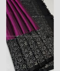 Magenta and Black color soft silk kanchipuram sarees with all over buties with double warp border design -KASS0000942