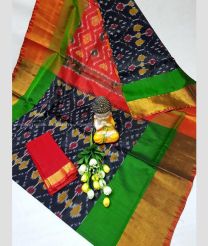 Black and Green color uppada pattu handloom saree with all over pochampally design -UPDP0021196