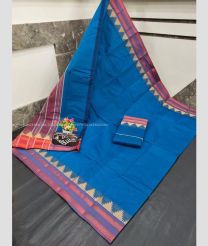 Blue and Maroon color mangalagiri pattu handloom saree with temple border design -MAGP0026535