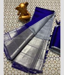 Blue and Grey color mangalagiri pattu sarees with kanchi border design -MAGP0026716