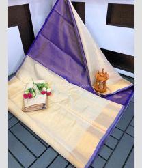 Cream and Purple color Uppada Tissue handloom saree with plain with big border design -UPPI0001761