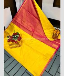Mango Yellow and Pink color Uppada Tissue handloom saree with plain with big border design -UPPI0001769