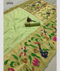 Pista color paithani sarees with all over buties with big peacock border design -PTNS0005145