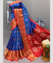 Blue and Red color pochampally ikkat pure silk sarees with all over pochampally ikkat design -PIKP0037852