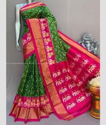Green and Pink color pochampally ikkat pure silk sarees with all over pochampally ikkat design -PIKP0037853