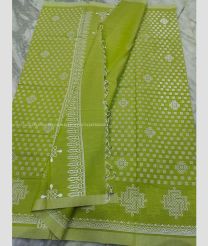 Parrot Green and White color mangalagiri sico handloom saree with printed design saree -MAGI0000185