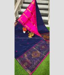 Navy Blue and Pink color Tripura Silk handloom saree with all over nakshtra buties with big pochampally border design -TRPP0007992