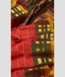 Tomato Red and Dark Green color gadwal sico handloom saree with all over jari lines design -GAWI0000535