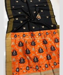 Black and Orange color Banarasi sarees with all over big buties saree design -BANS0000917