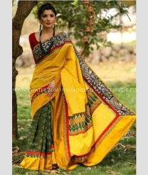 Yellow and Mehendi Green color linen sarees with all over digital printed design -LINS0003692