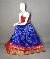 Royal Blue and Tomato Red color Ikkat Lehengas with pochampally ikkat design -IKPL0028647