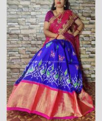 Royal BLue and Pink color Ikkat Lehengas with all over pochampally design -IKPL0000027