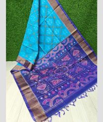 Blue and Royal Blue color Ikkat sico handloom saree with all over ikkat design -IKSS0000376