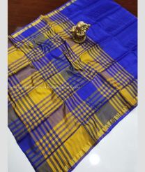 Mustard Yellow and Blue color Uppada Soft Silk handloom saree with all over big checks saree design -UPSF0001857