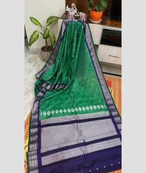 Dark Green and Navy Blue color gadwal pattu handloom saree with all over buties with temple kothakoma kuthu interlock border design -GDWP0001679