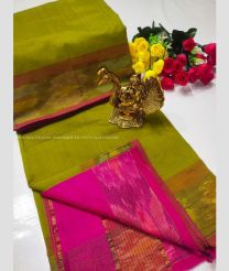 Mehendi Green and Pink color Tripura Silk handloom saree with plain with pochampally border design -TRPP0008487