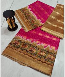 Pink and Brown color Uppada Cotton handloom saree with all over printed design -UPAT0004709